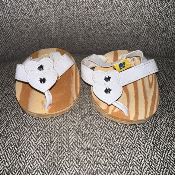 Build A Bear Workshop White Sandals with Double Hearts Detail Silver Gems Shoes - Picture 3 of 4
